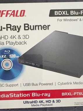 NEW IN ORIGINAL BOX SEALED BUFFALO BLU-RAY BURNER ULTRAHD 4K HD 3D  BRXL-PT6U2VB